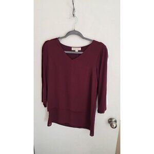 Michael Michael Kors Blouse Womens XS Maroon VNeck Long Sleeve NWT Office